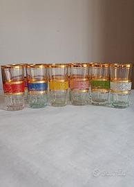 Set 11 Bicchieri Vintage Anni 60/70 Oro e Colori