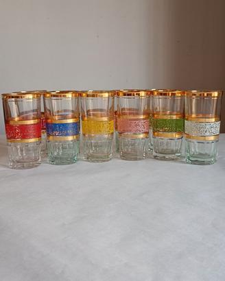 Set 11 Bicchieri Vintage Anni 60/70 Oro e Colori