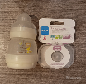 Paracapezzoli in silicone MAM nuovi, più biberon