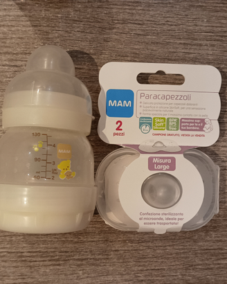 Paracapezzoli in silicone MAM nuovi, più biberon