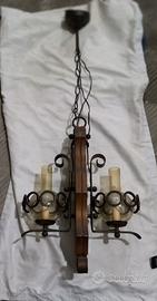 Lampadario Vintage in legno e ferro 