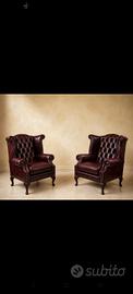 Nuova coppia di poltrone chesterfield Queen Anne 