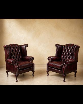 Nuova coppia di poltrone chesterfield Queen Anne 