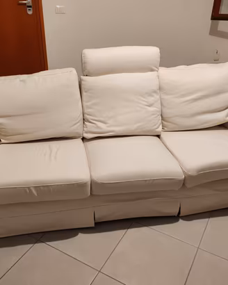 Divano 3 Posti Panna Sfoderabile con Poggiatesta