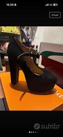 Scarpe tacco alto largo nero velluto eleganti