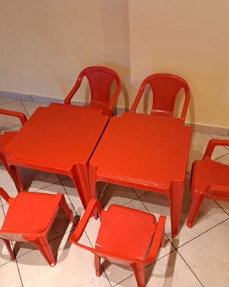 Set 2 tavolini e 6 sedie per bambini in plastica r