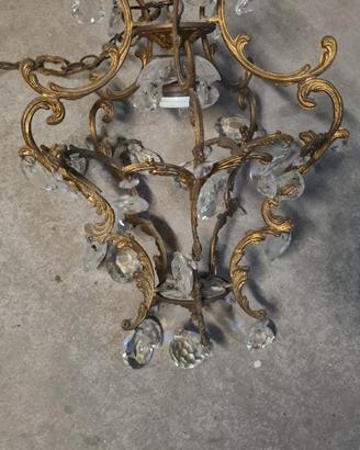 LAMPADARIO OTTONE E CRISTALLI
