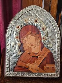 Icona sacra vintage argento 925 e legno Mario Mori