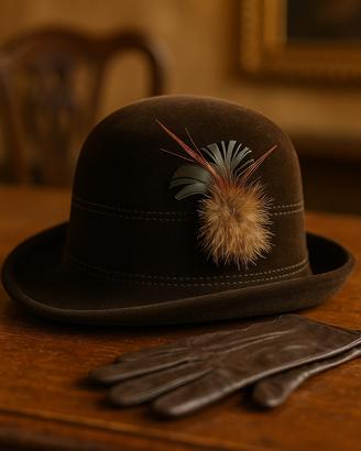 Cappello vintage con piume anni 50 60 marrone