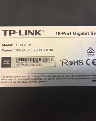 Switch 16 Porte GIGABIT TP-Link TL-SG1016 - Rack