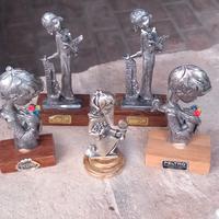 5 Statuine In Peltro Vintage 