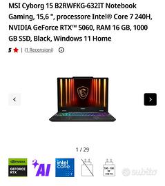 MSI Cyborg 15 B2RWFKG-632IT rtx 5060 i7 240h