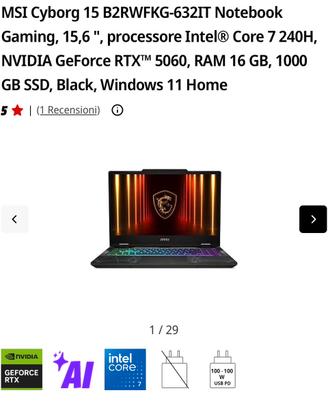 MSI Cyborg 15 B2RWFKG-632IT rtx 5060 i7 240h