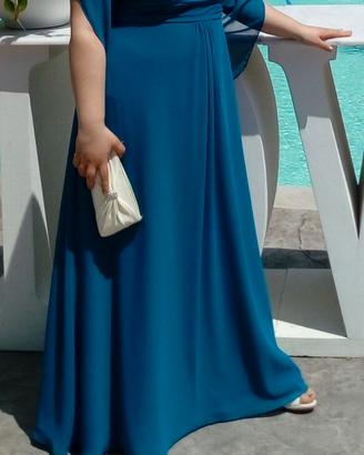 Abito elegante petrolio con stola “Bianca Brandi"