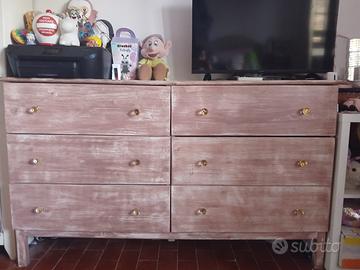 Comò shabby chic rosa antico-6 cassetti come nuovo