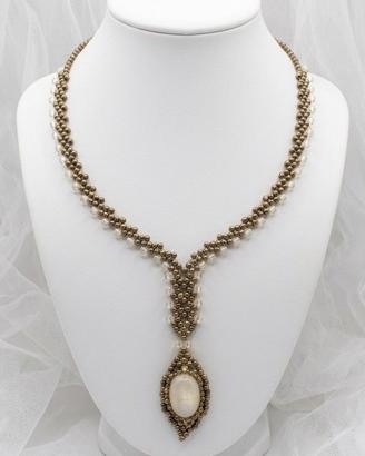 Collana Treccia Artigianale Ottone Perla Vintage