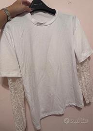 Maglia a maniche con pizzo - bianco