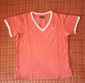 T-shirt Kappa Donna Rosa Bordi Bianchi Taglia L
