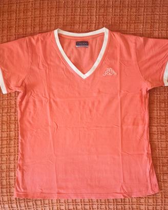 T-shirt Kappa Donna Rosa Bordi Bianchi Taglia L