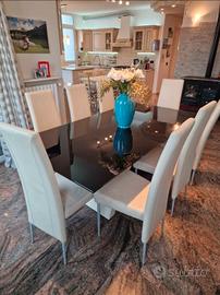 Tavolo in vetro+ sedie in pelle "TONIN casa"
