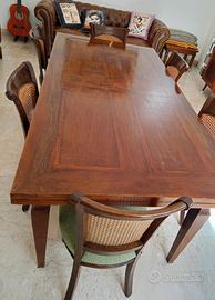 TAVOLO IN NOCE CON INTARSIO + 6 SEDIE