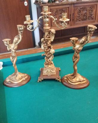 Set 3 Candelabri MUSTO - Legno Intagliato e Putti 