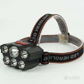 Torcia Testa Lampada Frontale 6 LED Ricaricabile