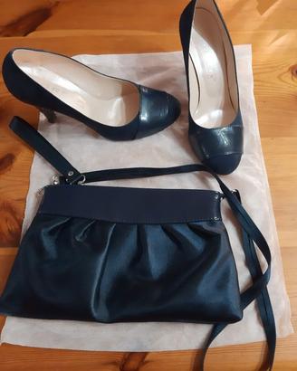 SCARPE DECOLLETE' CAMOSCIO BLU E POCHETTE