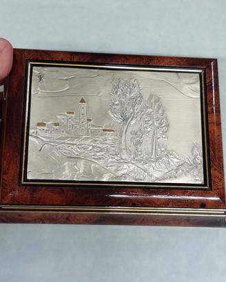 Cofanetto portagioielli vintage radica e Argento