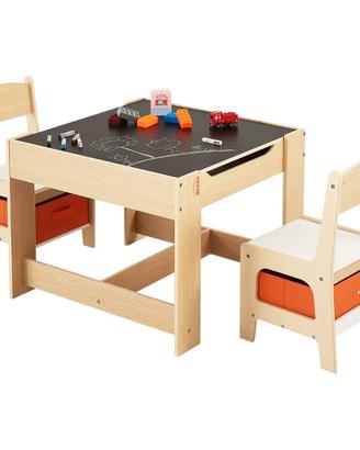 Set Tavolo 2 Sedie per Bambini con Portaoggetti