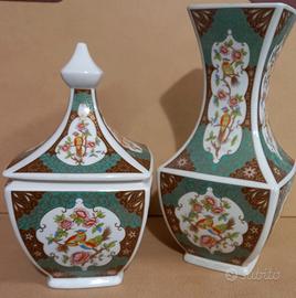 Dittico vaso e coppa/coperchio ceramica cinese