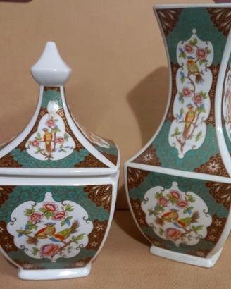 Dittico vaso e coppa/coperchio ceramica cinese