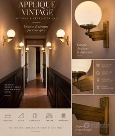 6 Applique vitage in ottone  con globo in vetro