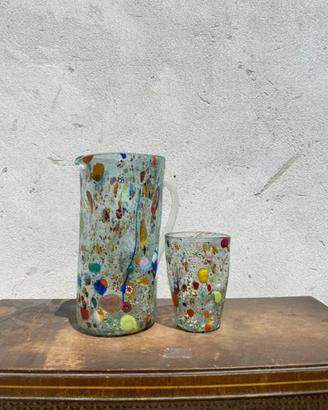 Set caraffa e 6 bicchieri Murano design