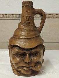 VECCHIA BOTTIGLIA LIQUORE FINTO LEGNO INTAGLIATO 