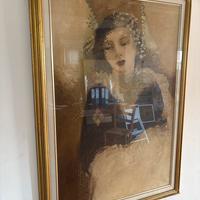 quadro di art nouveau con cornice dorata - 1979