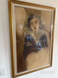 quadro di art nouveau con cornice dorata - 1979