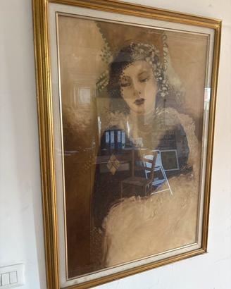quadro di art nouveau con cornice dorata - 1979
