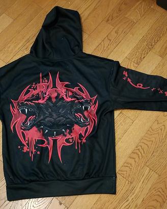 felpa nera con disegno rosso di cerbero, xs