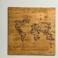 Quadro mappa del mondo design legno e ferro
