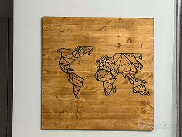 Quadro mappa del mondo design legno e ferro