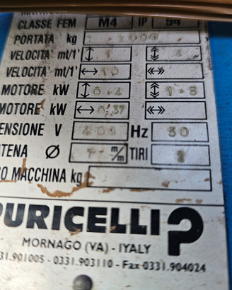Carroponte grù scorrevole traslante