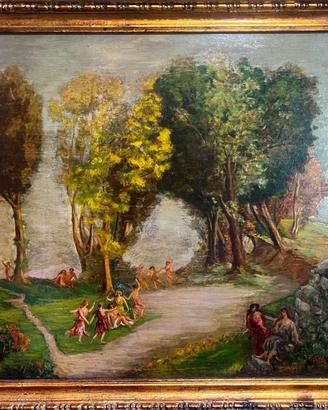 Allegoria antica olio su legno da collezione