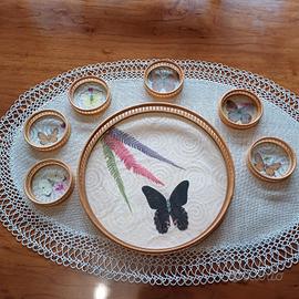 Vassoio e sottobicchieri vintage bambù e farfalle