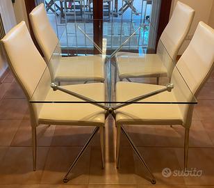 Tavolo Rettangolare in Vetro + 4 sedie in ecopelle