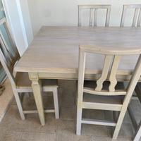 Tavolo e 6 sedie in legno massello shabby chic