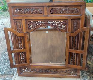 Specchio in Legno di Teak con due Ante Orientale