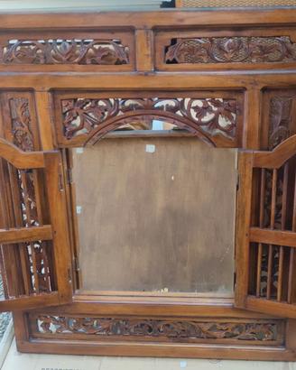 Specchio in Legno di Teak con due Ante Orientale