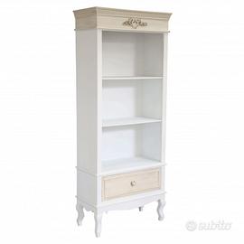 Libreria Shabby Chic Bianca 3 Ripiani con Cassetto