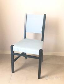 4 SEDIE IN LEGNO NERO CON TESSUTO AZZURRO